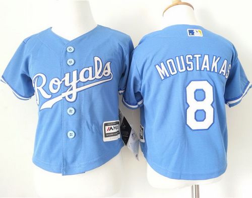 Toddler Royals #8 Mike Moustakas Light Blue Alternate 1 Cool Base Stitched MLB Jersey - Click Image to Close